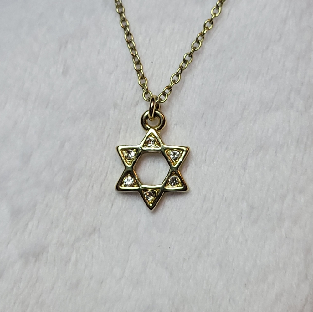 tiny delicate gold star of david pendant necklace on gold chain
